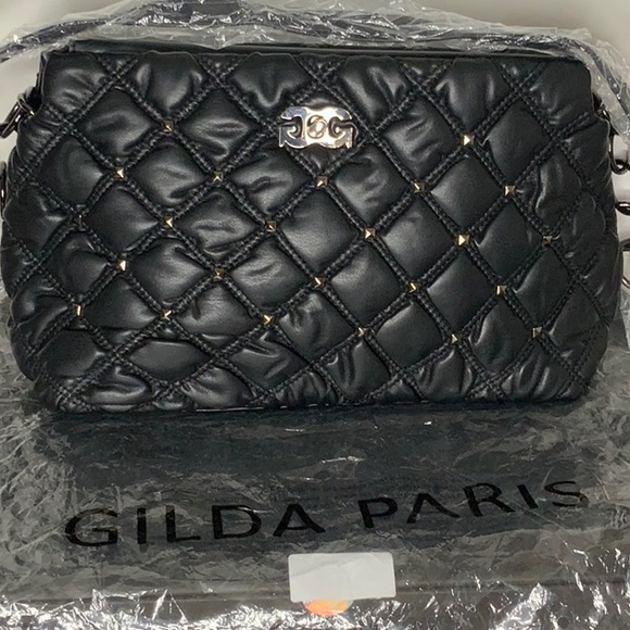 Gilda Paris Quilted Black Shoulder Bag - Picture 1 of 5